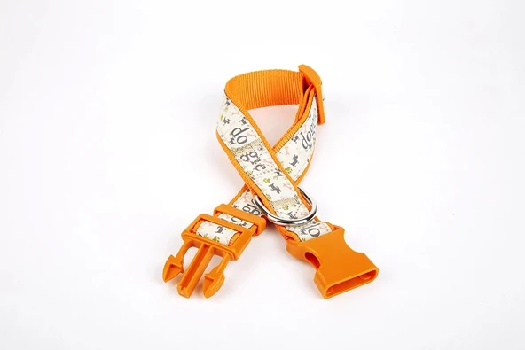 Doggie Köpek ve Pati Desenli Dokuma Köpek Boyun Tasması 3 cm x 36-60 cm Turuncu - Resim 2