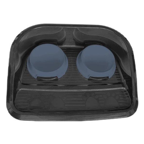 Servis Tepsili Plastik İkili Kedi Köpek Mama Ve Su Kabı 35x46 cm Siyah-Mavi - 3