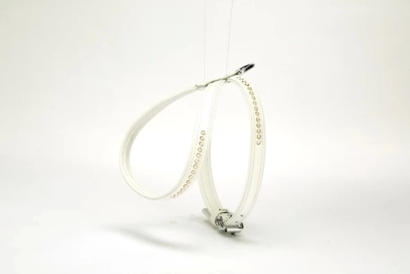 Doggie Flotter Swarovski Taşlı Deri Köpek Göğüs Tasması 1,2 x 21-30 cm Beyaz - 2