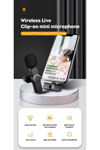 Lightning Girişli Iphone Uyumlu Ikili Kablosuz Yaka Mikrofonu Youtube Facebook Tiktok Vlog - 2