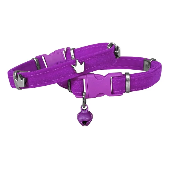 Markapet Kadife Kedi Boyun Tasması King 20-32 cm Mor - Resim 2