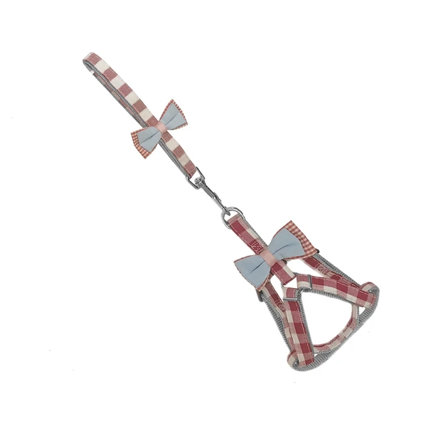 Köpek Göğüs Tasma Seti Ekose Desenli Papyonlu 1.5 cm*35-48 cm Kırmızı - Resim 8