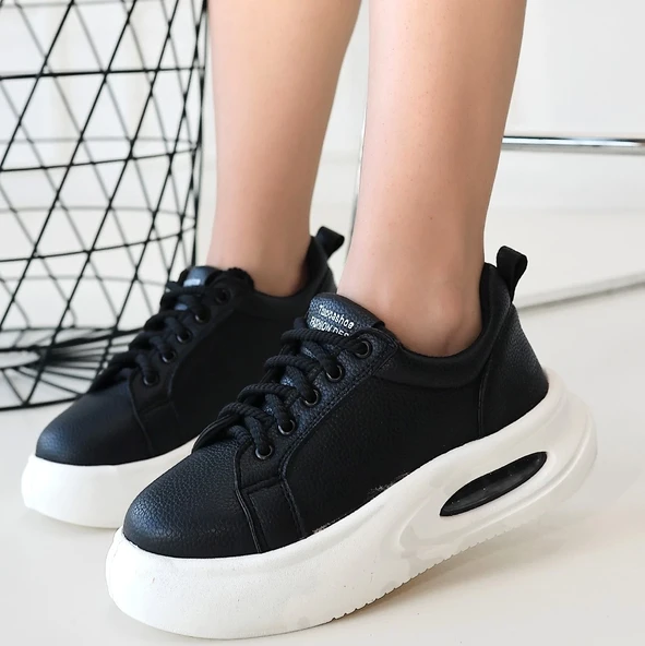 Chris Siyah Cilt Bağcıklı Spor Ayakkabı - Resim 4