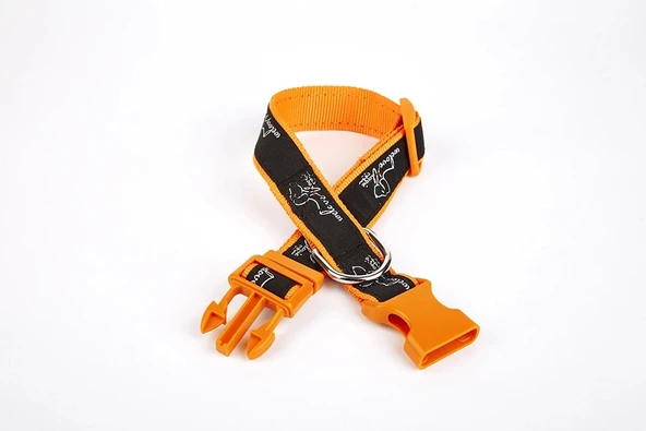 Doggie Köpek Desenli Dokuma Köpek Boyun Tasması 3 cm x 36-60 cm Turuncu ürün görseli 1