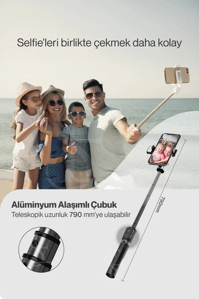 Led Işıklı Selfie Çubuğu Bluetooth Kumandalı Kablosuz Tripot Selfie Monopod Selfie Stick - 5