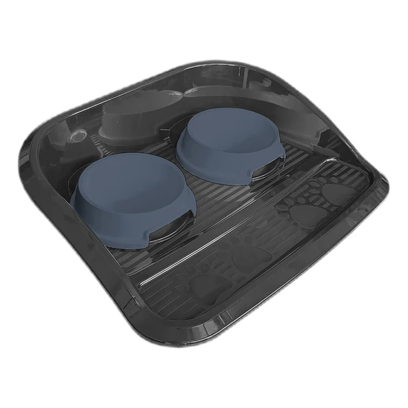 Servis Tepsili Plastik İkili Kedi Köpek Mama Ve Su Kabı 35x46 cm Siyah-Mavi - 5