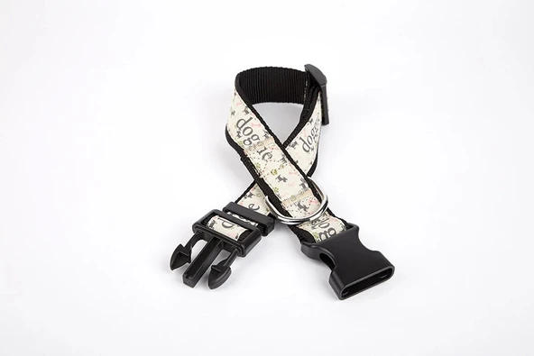 Doggie Köpek ve Pati Desenli Dokuma Köpek Boyun Tasması 3 cm x 36-60 cm Siyah - Resim 2