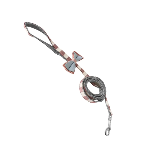 Köpek Göğüs Tasma Seti Ekose Desenli Papyonlu 1.5 cm*35-48 cm Kırmızı - Resim 5