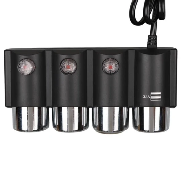 Olesson 1508 12-24V Çift USB Girişli 120W 80Cm Kablolu 3'Lü Araç Çakmak Çoklayıcı - Resim 3