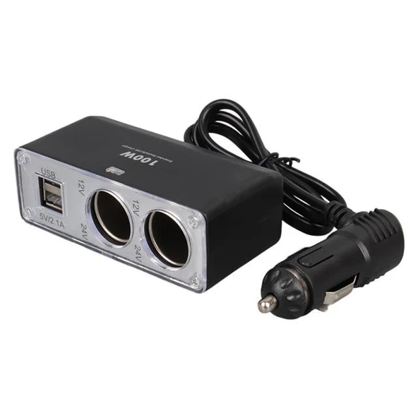 Olesson 1647 12-24V Çift USB Girişli 100W 70Cm Kablolu 2'Li Araç Çakmak Çoklayıcı - Resim 3