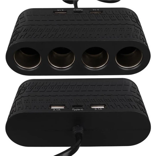 Olesson 1654 12-24V Çift USB - TYPE-C 120W 80Cm Kablolu 4'LÜ Araç Çakmak Çoklayıcı - Resim 4