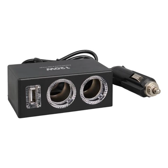 Olesson 1522 12-24V Tek USB Girişli 120W 80Cm Kablolu 2'Li Araç Çakmak Çoklayıcı - 2