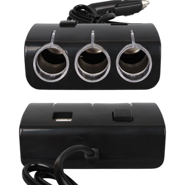 Olesson 1506 12-24V Çift USB Girişli 120W 80 CM Kablolu 3'LÜ Araç Çakmak Çoklayıcı - Resim 4