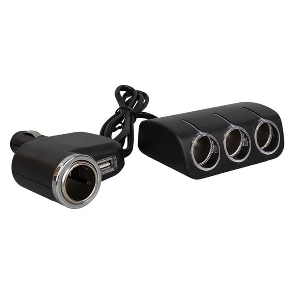 Olesson 1528 12-24V Tek USB Girişli 120W 80Cm Kablolu 3'LÜ Araç Çakmak Çoklayıcı - Resim 2