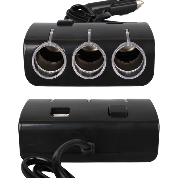 Olesson 1506 12-24V Çift USB Girişli 120W 80 CM Kablolu 3'LÜ Araç Çakmak Çoklayıcı - 4