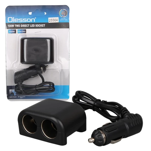 Olesson 1644 12-24V 100W 70Cm Kablolu 2'LI Araç Çakmak Çoklayıcı