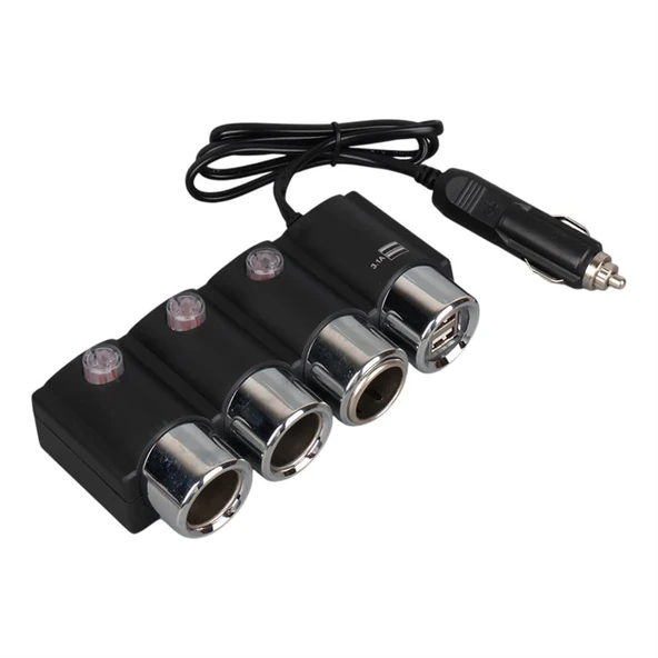 Olesson 1508 12-24V Çift USB Girişli 120W 80Cm Kablolu 3'Lü Araç Çakmak Çoklayıcı - 5