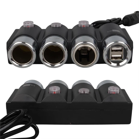 Olesson 1508 12-24V Çift USB Girişli 120W 80Cm Kablolu 3'Lü Araç Çakmak Çoklayıcı - 4