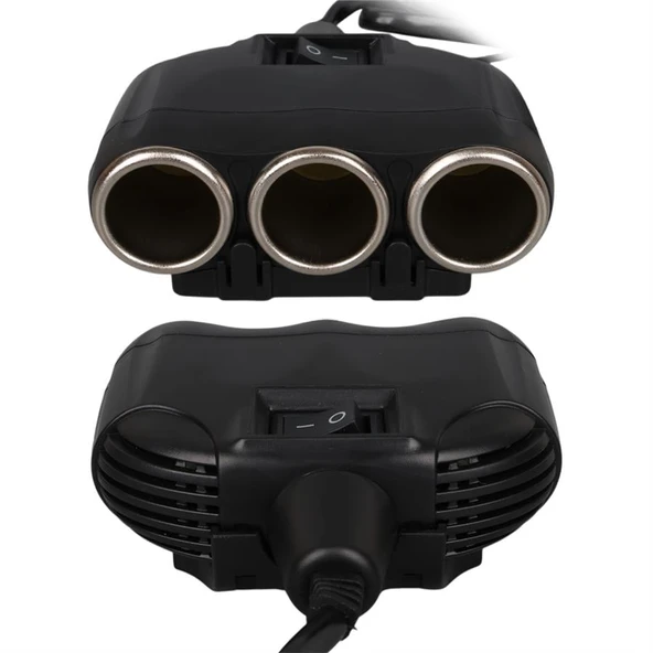 Olesson 1634 12-24V Tek USB Girişli 120W 80Cm Kablolu Dijital Voltaj Ekranlı 3'Lü Araç Çakmak Çoklayıcı - 4