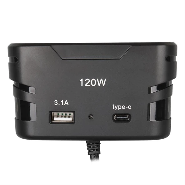 Olesson 2013 12-24V TYPE-C + USB Girişli 120W 80 CM Kablolu 3'Lü Araç Çakmak Çoklayıcı - 3