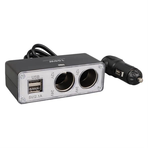 Olesson 1647 12-24V Çift USB Girişli 100W 70Cm Kablolu 2'Li Araç Çakmak Çoklayıcı - 2
