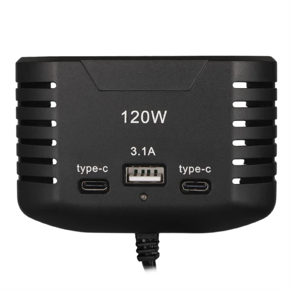 Olesson 2012 12-24V Çift TYPE-C - Tek USB Girişli 120W 80Cm Kablolu 3'LÜ Araç Çakmak Çoklayıcı - 3