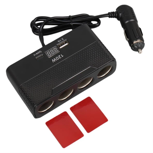 Olesson 2014 12-24V Type-C + USB-A Girişli 120W 80Cm Kablolu 4'Lü Araç Çakmak Çoklayıcı - 5