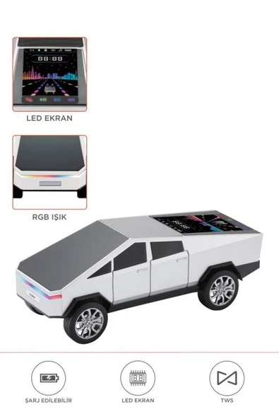 D68 CyberTruck Araba Tasarımlı Led Ekranli Radyolu Bluetooth Hoparlör 15W Güçlü Ses RGB LED /TWS/USB - 9