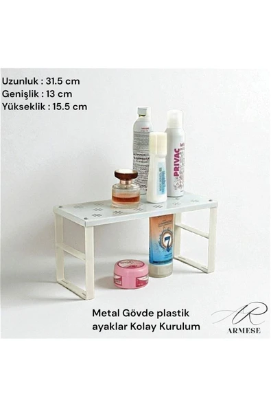 Ar Armese 1 Adet Dolap İçi Düzenleyici Raf Tabak Bardak Rafı Metal Raf Org-02 - 3