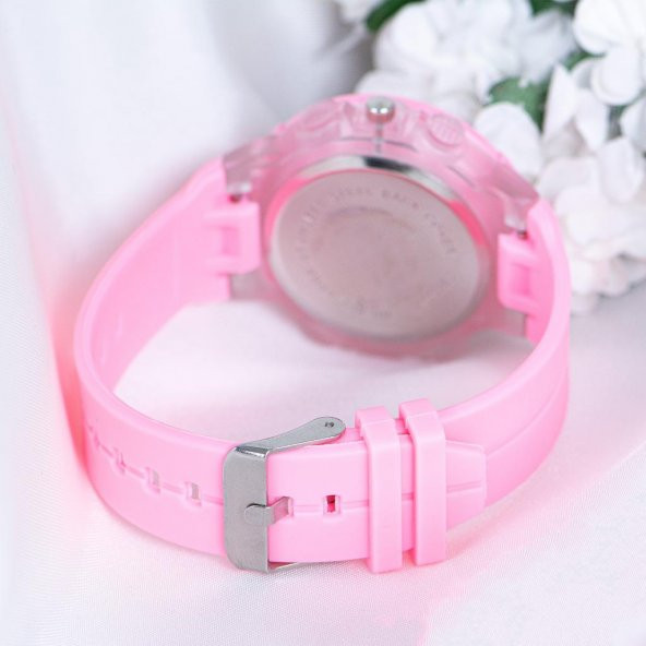 Pembe Silikon Kordonlu Pinkoli Kabartma iç Tasarım Kadın Kol Saat ST-303985 - 2