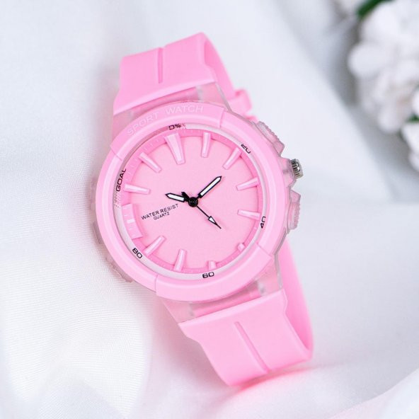 Pembe Silikon Kordonlu Pinkoli Kabartma iç Tasarım Kadın Kol Saat ST-303985 - 3