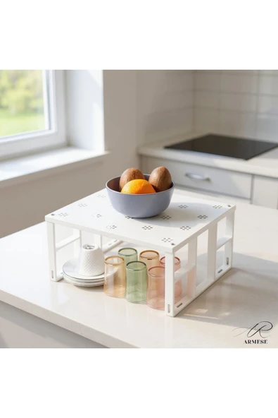 Ar Armese 1 Adet Dolap İçi Düzenleyici Raf Tabak Bardak Rafı Metal Raf - 3