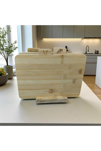 Ar Armese 4 Parça Ayaklı Bambu Kesme Tahtası Seti 28 cm Sebze, Et, Peynir, Balık İçin Doğal ve Hijyenik Sunum