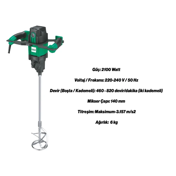 Elektrikli Boya Harç Karıştırıcı 2100 W Çift Kulp Ergonomik Mikser Ucu Güçlü Karıştırma Makinesi - Resim 2