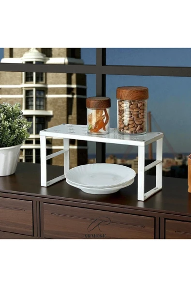 Ar Armese 1 Adet Dolap İçi Düzenleyici Raf Tabak Bardak Rafı Metal Raf Org-02 - 6