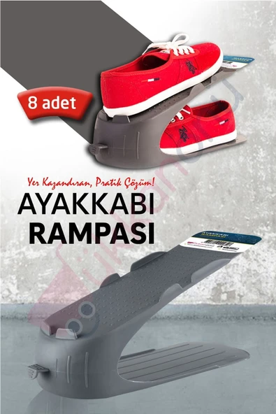 Ar Armese 8 Adet Ayakkabı Rampası Ayakkabı Düzenleyici Organizer Antrasit - 1