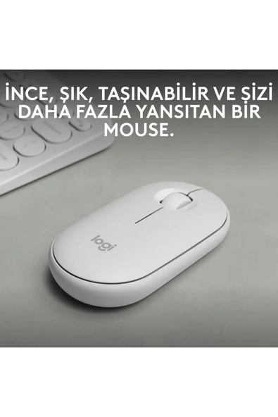 logitech M350s Pebble 2 Bluetooth Kablosuz Sessiz Kompakt Mouse - Beyaz - Resim 2