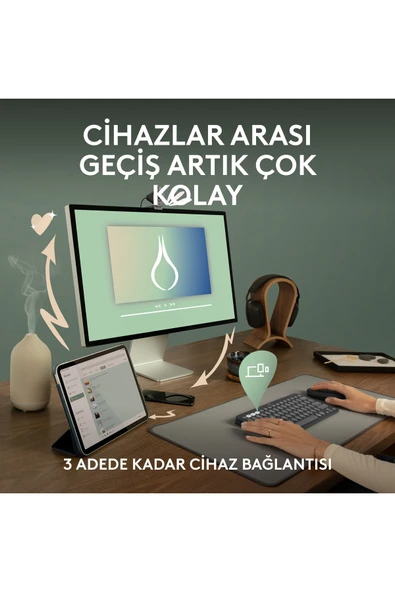 logitech K380s Pebble Keys 2 Çoklu Cihaz Özellikli Bluetooth Türkçe Q Klavye - Siyah 920-011859 - Resim 3