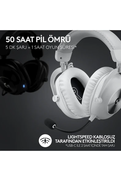 logitech G PRO X 2 LIGHTSPEED Kablosuz DTS:X Headphone 2.0 - 7.1 Surround Ses Oyun Kulaklığı - Beyaz - Resim 3