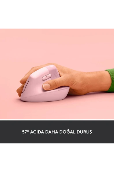 logitech Lift Sessiz Kablosuz Ergonomik Dikey Mouse - Pembe - Resim 3