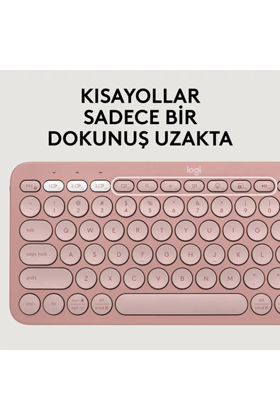 logitech Pebble 2 Set Çoklu Cihaz Özellikli Sessiz Kablosuz Türkçe Q Klavye ve Mouse Seti - Pembe - 5
