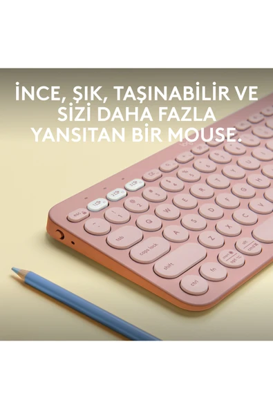 logitech K380s Pebble Keys 2 Çoklu Cihaz Özellikli Bluetooth Türkçe Q Klavye - Pembe - Resim 2