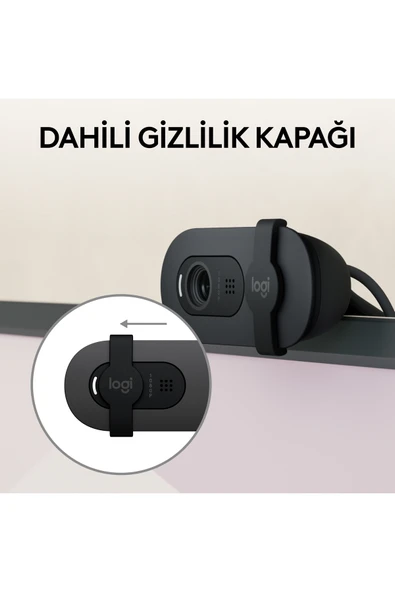 logitech BRIO 100 Full HD 1080p Gizlilik Kapaklı Mikrofonlu Web Kamerası - Siyah - Resim 4
