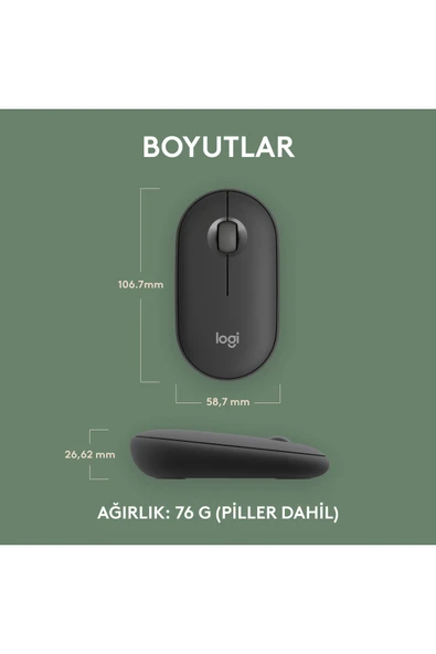 logitech M350s Pebble 2 Bluetooth Kablosuz Sessiz Kompakt Mouse - Siyah - Resim 8
