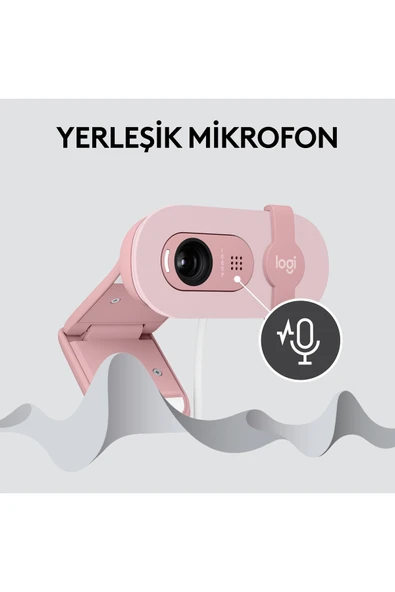 logitech BRIO 100 Full HD 1080p Gizlilik Kapaklı Mikrofonlu Web Kamerası - Pembe - Resim 5