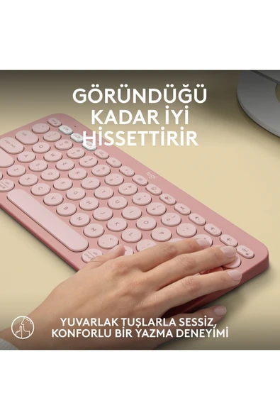logitech K380s Pebble Keys 2 Çoklu Cihaz Özellikli Bluetooth Türkçe Q Klavye - Pembe - Resim 5