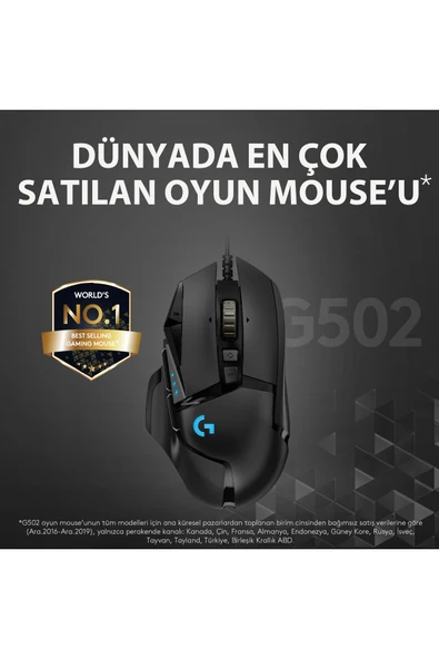 logitech G G502 HERO LIGHTSYNC 25.600 DPI Yüksek Performanslı Kablolu Oyuncu Mouse - Siyah - Resim 3