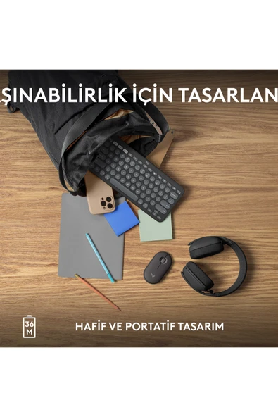logitech K380s Pebble Keys 2 Çoklu Cihaz Özellikli Bluetooth Türkçe Q Klavye - Siyah 920-011859 - Resim 8
