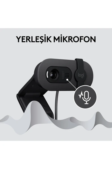 logitech BRIO 100 Full HD 1080p Gizlilik Kapaklı Mikrofonlu Web Kamerası - Siyah - Resim 5