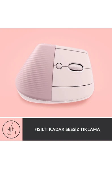 logitech Lift Sessiz Kablosuz Ergonomik Dikey Mouse - Pembe - Resim 5